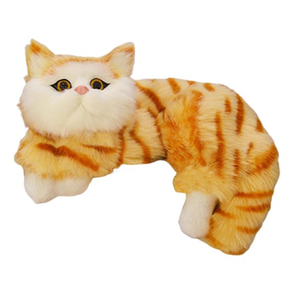 OIUR Simulation Furry Cat Ornament Plush Animal Figurine Realistic Fluffy Kitten Model Hanging Cat Decoration for Home TV Stand Shelf Decor