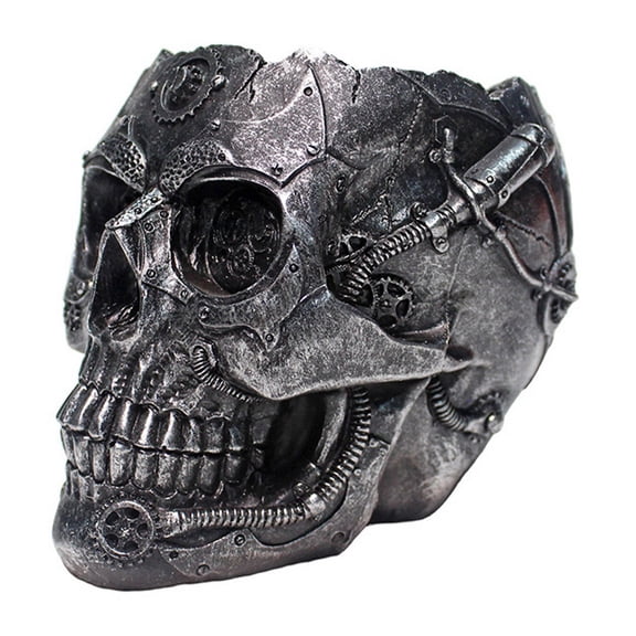 OIUR Skull Flower Pot Hand-Painted Resin Gothic Planter Decorative Flower Pot Candy Bowl for Home Office Halloween Decor