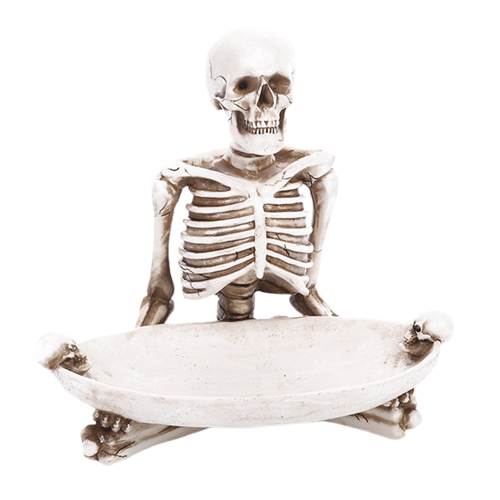 OIUR Skull Storage Tray Halloween Scary Skeleton Candy Bowl Resin Skull Fruit Snack Serving Tray Vintage Jewelry Dish for Home Tabletop Party Bar Decor