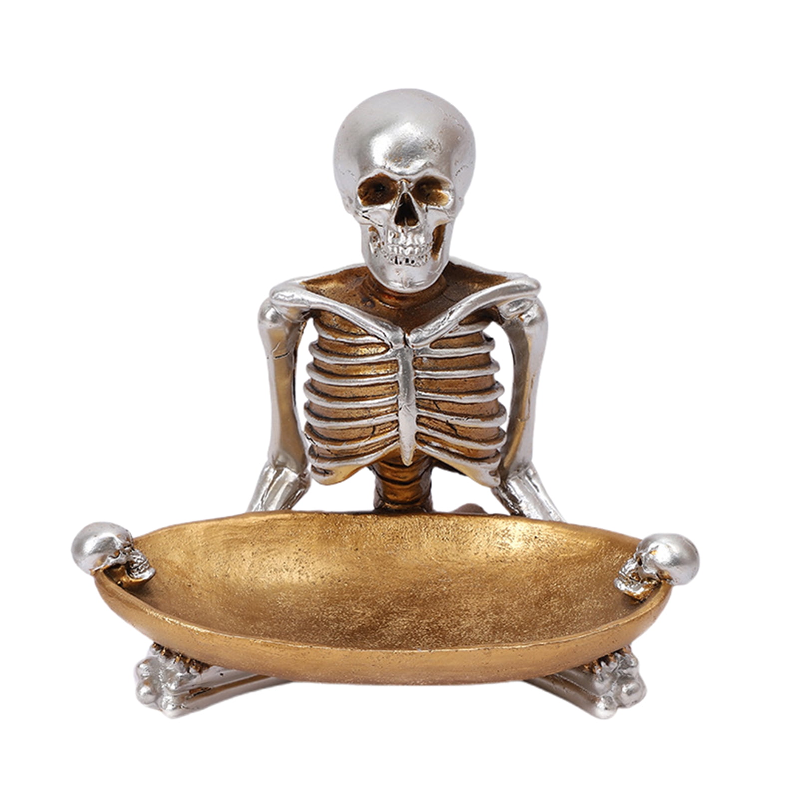 OIUR Skull Storage Tray Halloween Scary Skeleton Candy Bowl Resin Skull Fruit Snack Serving Tray Vintage Jewelry Dish for Home Tabletop Party Bar Decor