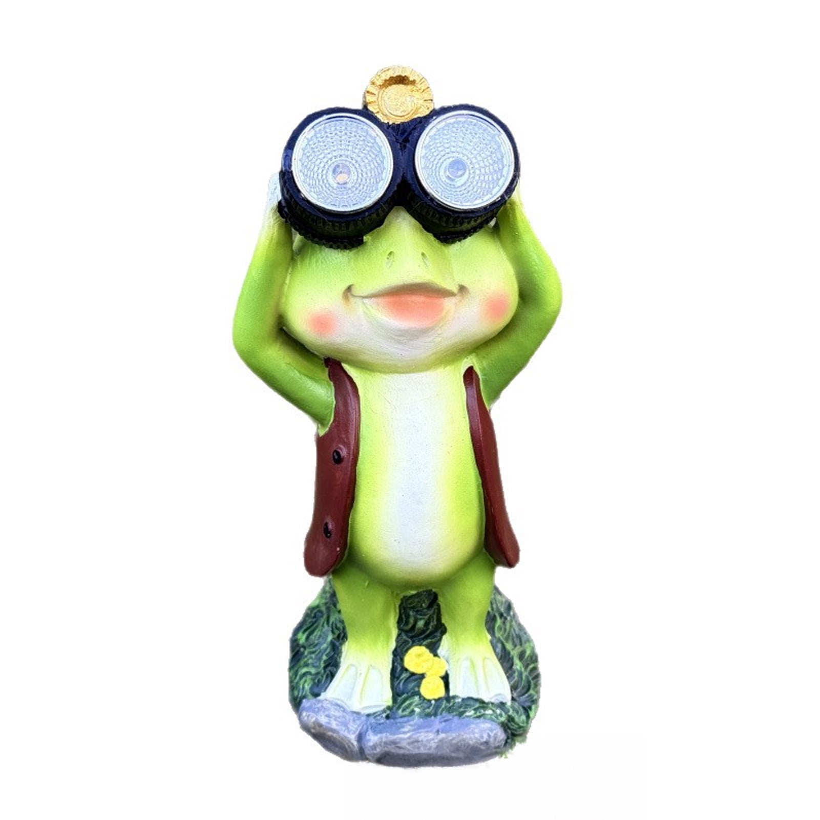 OIUR Solar Frog Statue Garden Frog Sculpture with Telescope Outdoor Frog Statue with Solar Light for Patio Lawn Yard Decoration