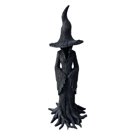 OIUR Standing Witch Statue Gothic Witch Figurine Collectible Halloween Retro Witch Sculpture for Mantel Porch Entrance Decoration