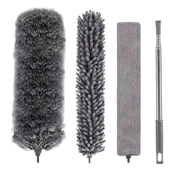 OIUR Telescopic Dust Duster with Retractable Handle Extendable Feather Duster Dust Removal Kit with Multi-head Replacement
