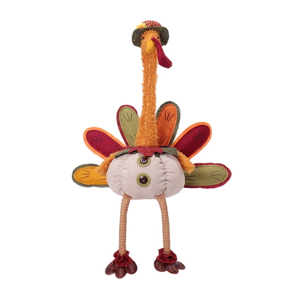 OIUR Thanksgiving Turkey Decoration Plush Stuffed Turkey Doll with Retractable Neck Stretchable Sitting Turkey for Fall Autumn Harvest Thanksgiving Home Table Decor