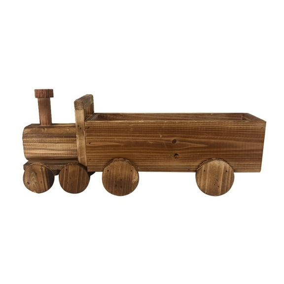 OIUR Train Flower Pot Wooden Vintage Bonsai Planter Home Garden Decor Rustic Plant Pot with Drainage Hole for Patio Balcony