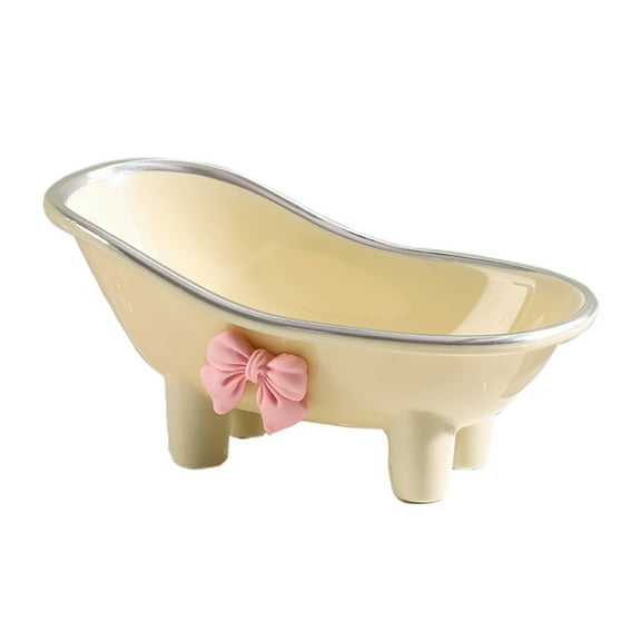 OIUR Versatile Soap Dish with Drain Holes Bow-knot Design Easy to Clean Decorative Bathtub Shaped Soap Tray for Bathroom