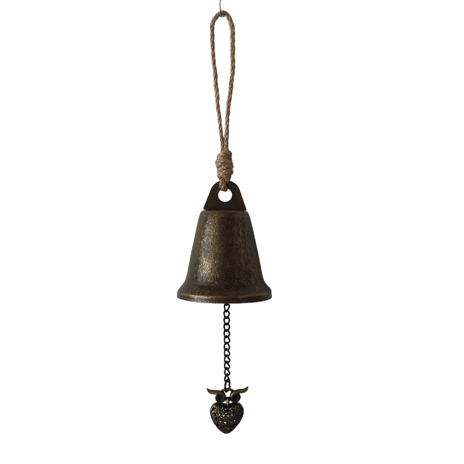 OIUR Vintage Hanging Bell Rustic Metal Wind Chime Retro Hanging Wind Bell with Owl or Leaf Pendant for Home Entrance Farmhouse Garden Decoration