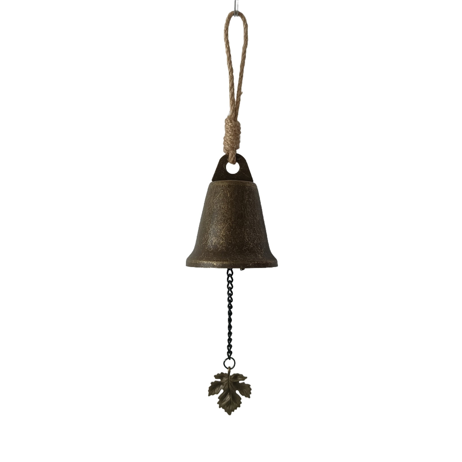 OIUR Vintage Hanging Bell Rustic Metal Wind Chime Retro Hanging Wind Bell with Owl or Leaf Pendant for Home Entrance Farmhouse Garden Decoration