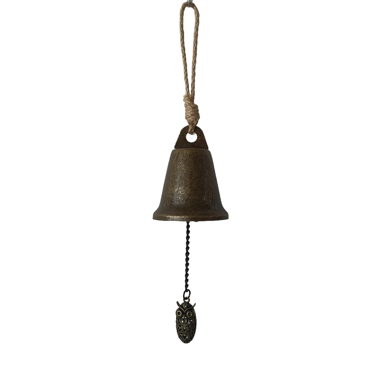 OIUR Vintage Hanging Bell Rustic Metal Wind Chime Retro Hanging Wind Bell with Owl or Leaf Pendant for Home Entrance Farmhouse Garden Decoration