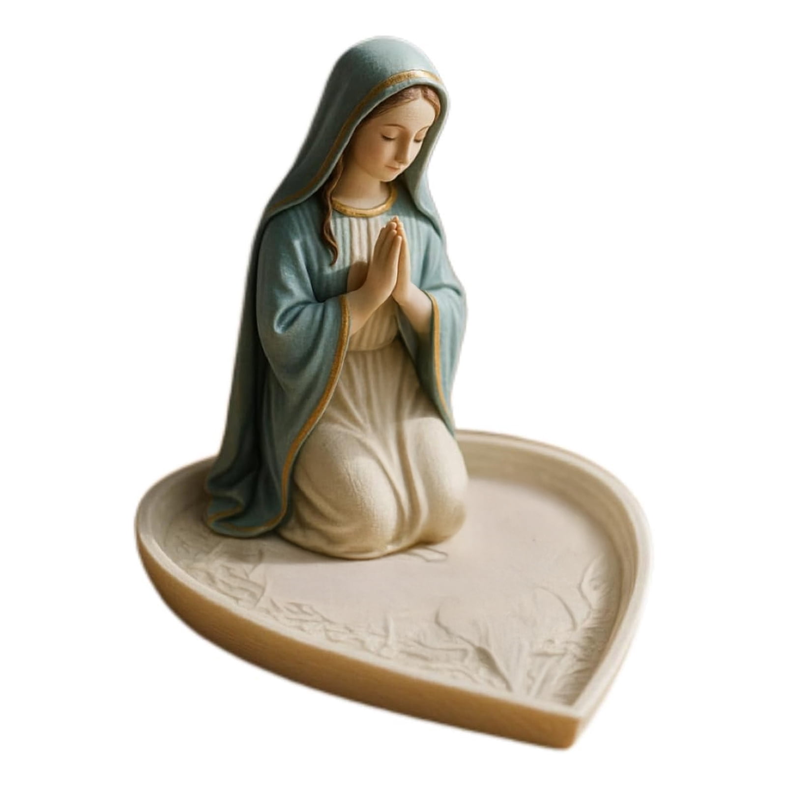 OIUR Virgin Mary Rosary Holder Resin Mary or Jesus Figurine Jewelry Dish Our Lady Prayer Rosary Dish Religious Gift Catholic Decor for Home Bedroom Personal Devotional