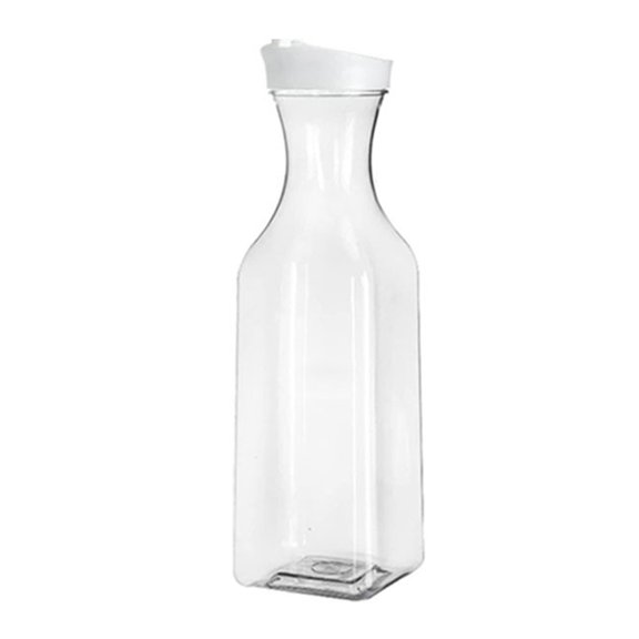 OIUR Water Pitcher 1.5L Water Bottle with Flip Cap Transparent Juice Container Round Square Base Milk Bottle for Home Kitchen Bar Restaurant