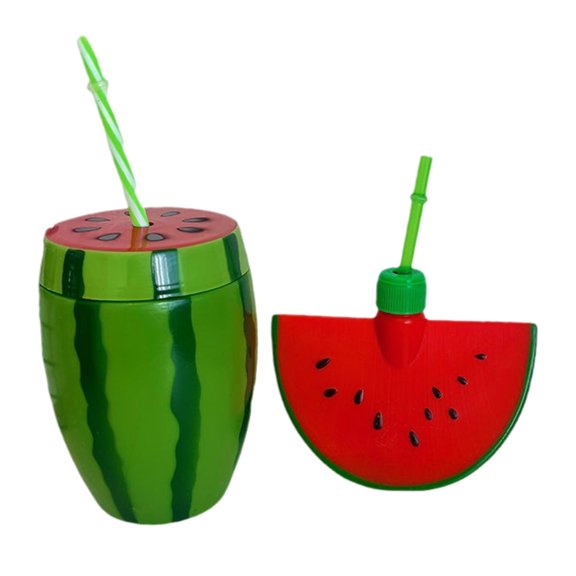OIUR Watermelon Cup with Lid And Straw Reusable Plastic Watermelon Drinking Cups Fun Fruit Drinkware for Parties Picnics And Summer Events