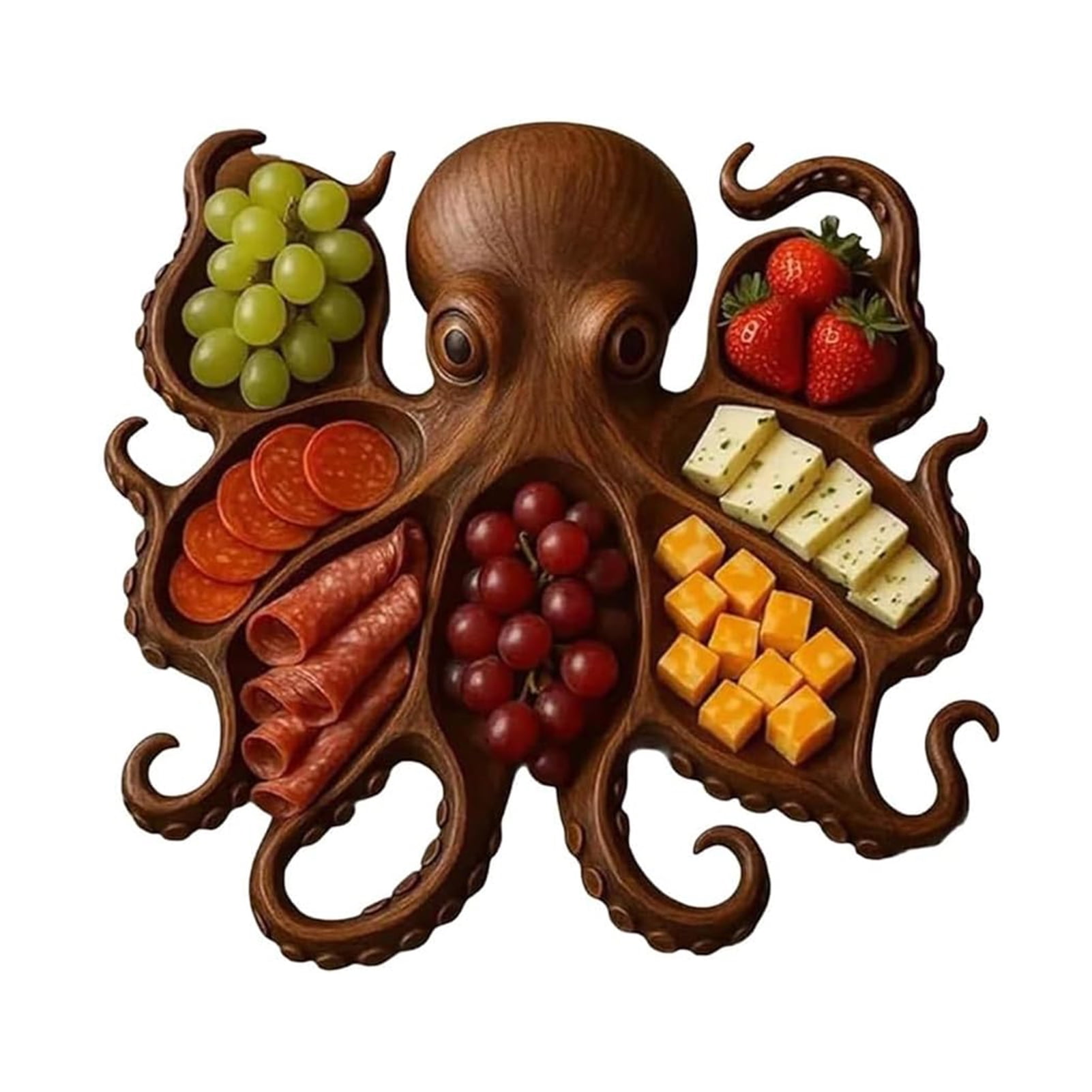 OIUR Wooden Serving Tray Large Octopus Shape Bread Fruit Platter Charcuterie Board Cheese Platter Food Dish for Kitchen