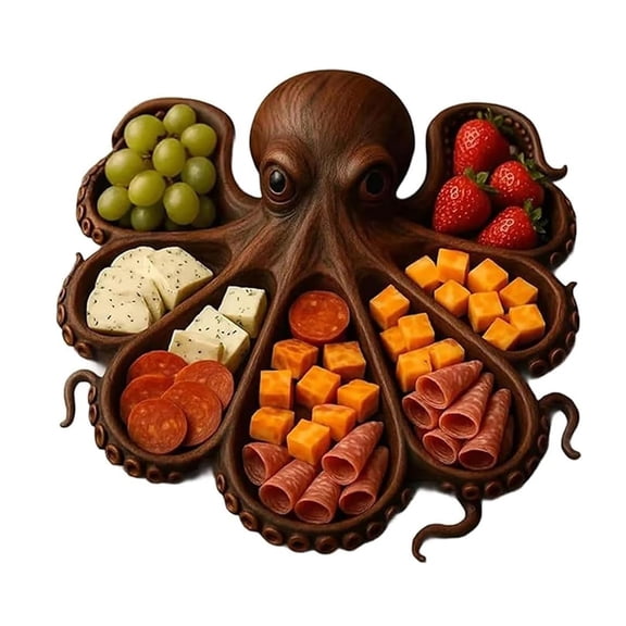 OIUR Wooden Serving Tray Large Octopus Shape Bread Fruit Platter Charcuterie Board Cheese Platter Food Dish for Kitchen