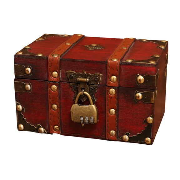 OIUR Wooden Storage Box with Lock Large Capacity Multipurpose Decorative Treasure Chest Retro Style Storage Organizer