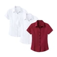 thumbnail image 1 of OIUUAK 3 Pack Women's Basic Blouse Slim Fit Stretchy Button Up Collared Shirt Lightweight Solid Casual Tops Versatile Daily Wear Going Out Tee, C, 1 of 7