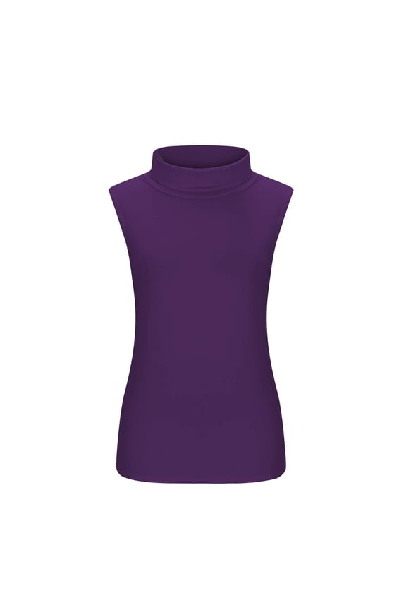 Tummy Control Sleeveless Top, Women's Mock Neck Stretchy Basic Turtleneck Tank Soft Breathable Ribbed Pullover Slim Fit Bodycon Shirts for Daily Basic, Purple