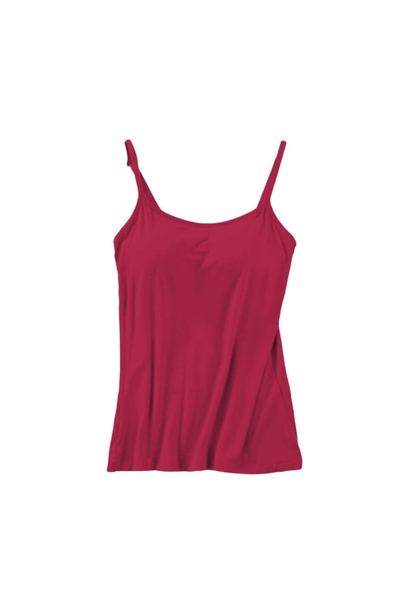 Women Built in Bra Tank Tops, Padded Push Up Double Lined Thick Spaghetti Strap Seamless Cami Shirts for Summer Sleeveless Tops, Red