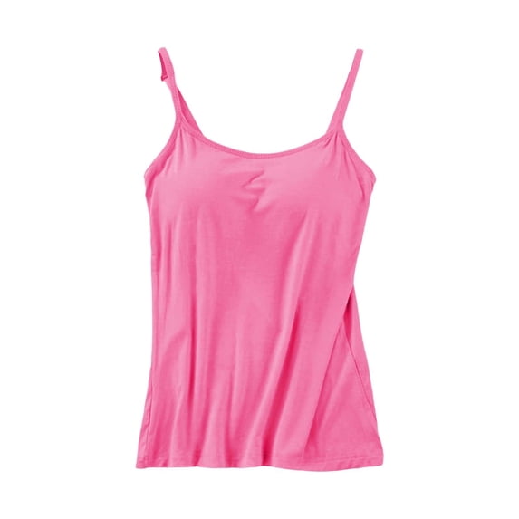 OIUUAK Women Sleeveless Tank Tops Built in Bra, Basic Modal Double Lined Scoop Neck Adjustable Spaghetti Strap Fitted Cami Layering Shirts, Hot Pink