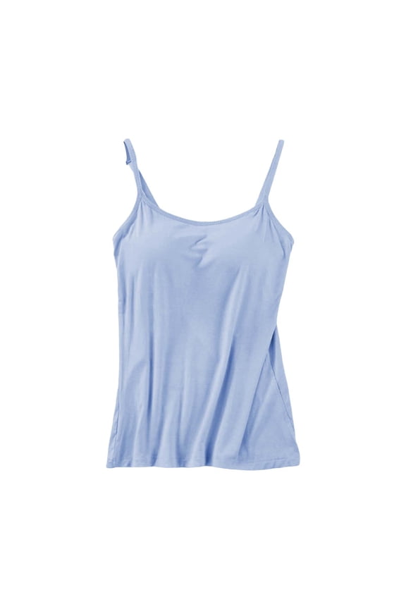 Women Tank Tops Built in Bra, Seamless Ribbed Cami Double Lined Padded Spaghetti Strap Summer Workout Tops Sleeveless Athletic Shirts, Blue