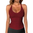 thumbnail image 1 of OIUUAK Women Workout Tank Tops, V Neck Racerback Y2K Going Out Ribbed Basic Slim Fit Yoga Gym Workout Shirts 2026 Summer Camisole Tee Blouse, Wine, 1 of 7
