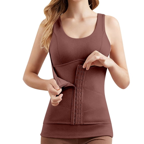 OIUUAK Women's Underbust Shapewear Tank Tops Tummy Control Compression Camisoles Seamless Body Shaper Cami Waist Trainer, Brick Red