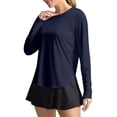 thumbnail image 1 of OIUUAK Womens Long Sleeve Athletic Shirts UV Sun Protection UPF 50+ Quick Dry Workout Yoga Going Out Running Tops Crew Neck, Navy, 1 of 5