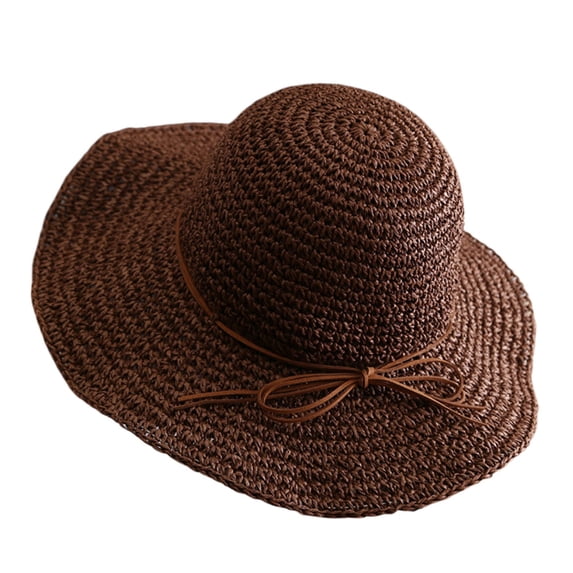 OIUUAK Womens Straw Sun Hat Wide Brim UV Protection Bucket Hat Lightweight Elegant Foldable Packable Bowknot Visor Sun Protection Cap Summer Outdoor Beach Cap, Brown