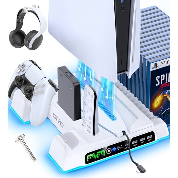 OIVO PS5/Slim/Pro Stand and Cooling Station with PS5 Controller Charger for Playstation 5 Console, PS5 Slim Accessories with 3 Level Cooling Fan