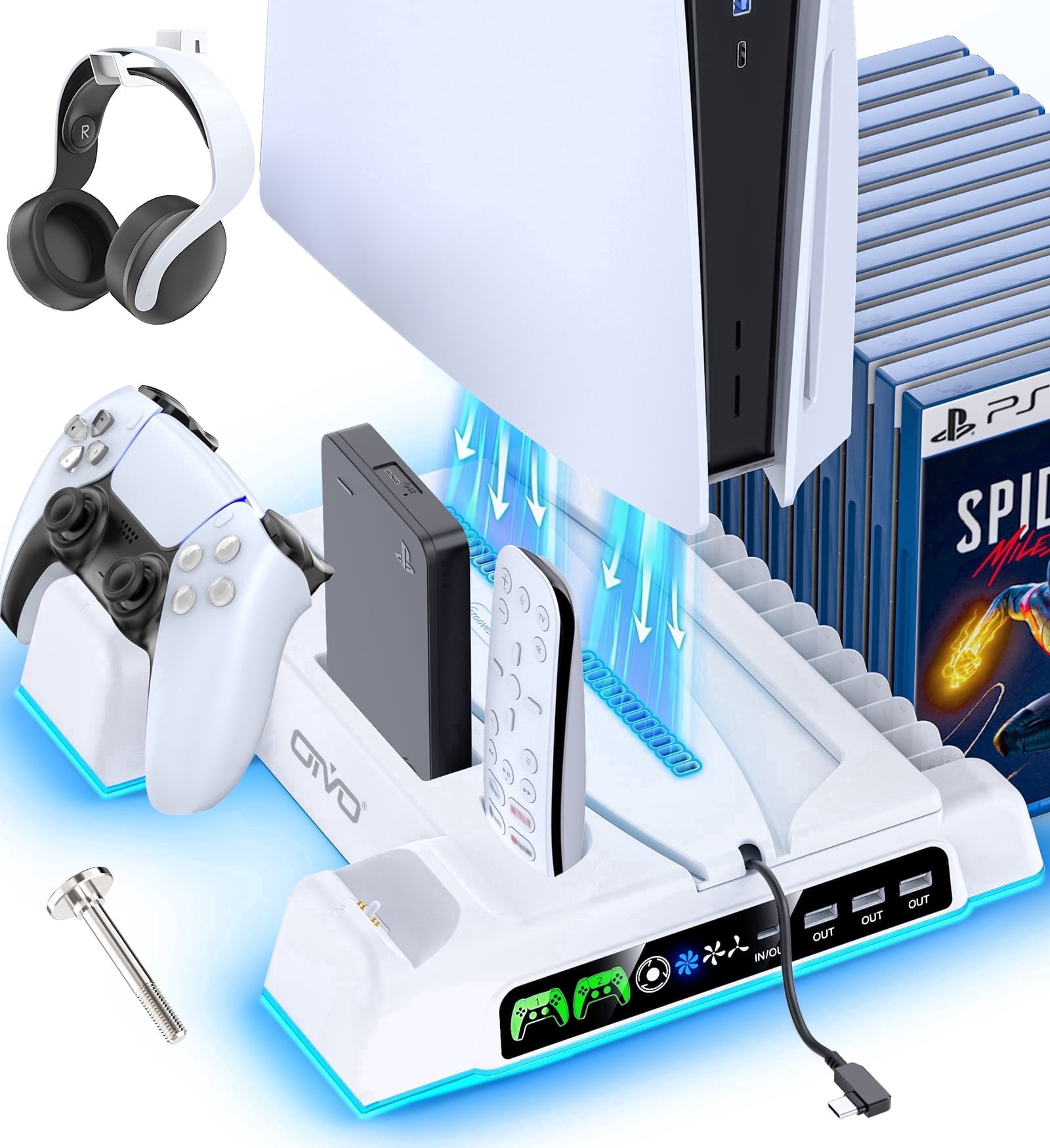 OIVO PS5/Slim/Pro Stand and Cooling Station with PS5 Controller Charger for Playstation 5 Console, PS5 Slim Accessories with 3 Level Cooling Fan