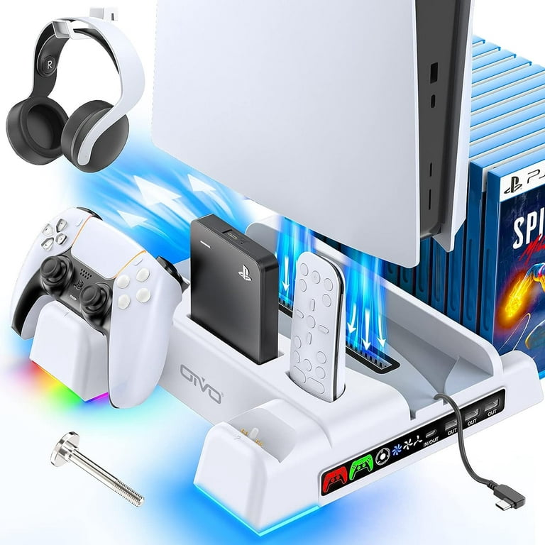 DINOSTRIKE PS5 Slim Cooling Station with RGB Light Dual Fast PS5 Controller  Charging for Playstation 5 Slim Digital Disc Edition, PS5 Stand Vertical