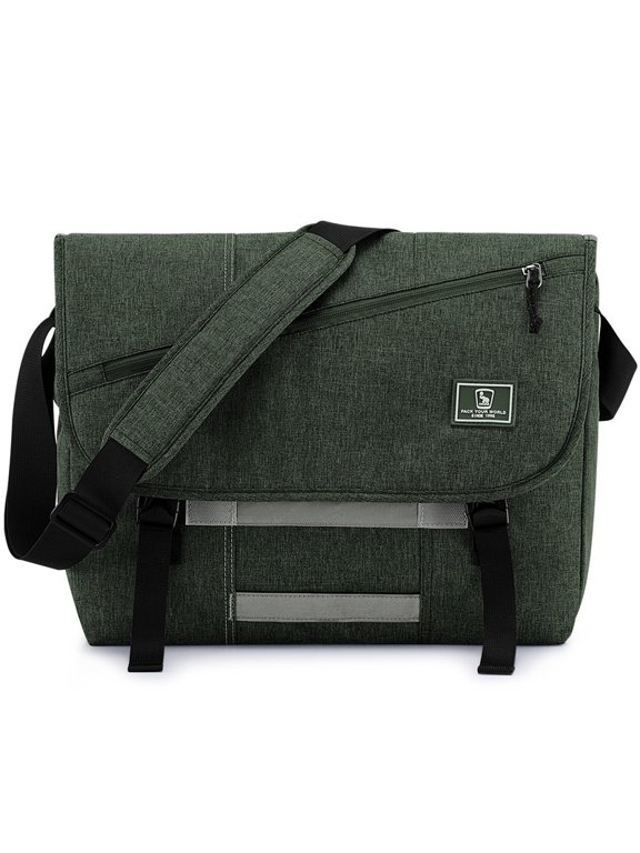 15.6 inch Laptop Messenger Briefcase for Men Women, Large Casual Satchel with Shoulder Strap, Green
