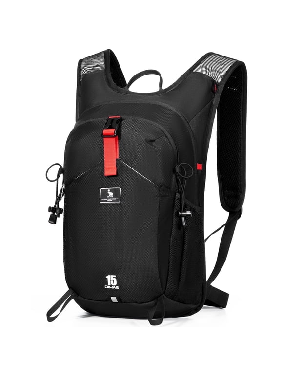 15L Travel Hiking Backpack with Hydration Bladder Outlet and Anti-Theft Pocket, for Men Women, Black