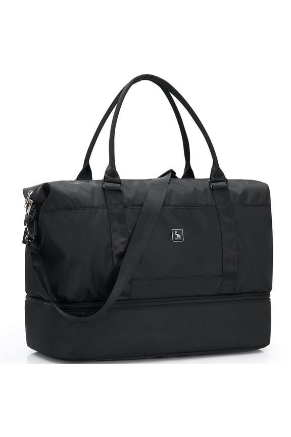 Lightweight Big Tote Bag Women Travel Gym Bottom Zip Shoe Pocket Oxford Black