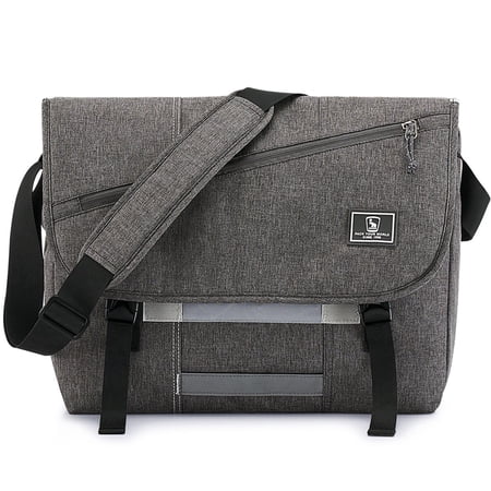 OIWAS 14 inch Laptop Briefcase for Men Women, Large Casual Messenger Satchel with Adjustable Strap, Gray