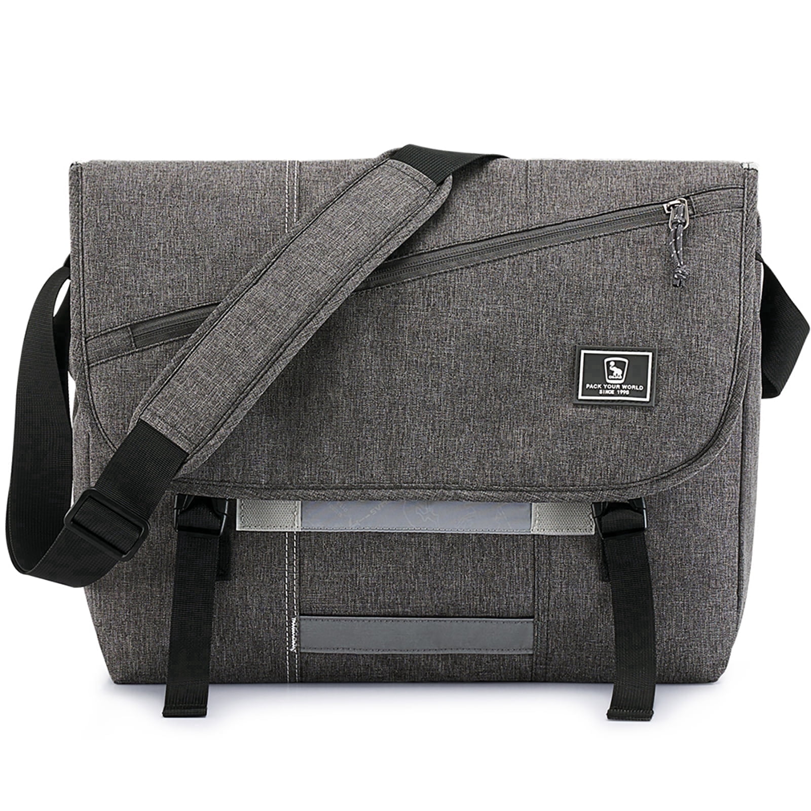 OIWAS 15.6 inch Laptop Messenger Briefcase for Men Women, Large Casual Satchel with Shoulder Strap, Gray