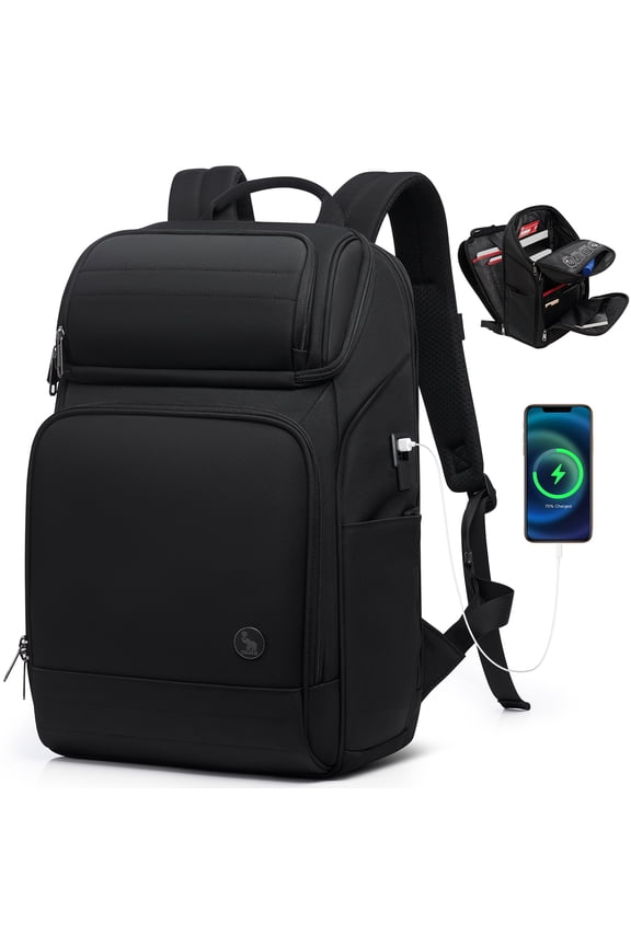 Men's Business Laptop Backpacks w/ USB, RFID ,Weight Reduction & Air Weight System Black Travel Backpack Laptop Bag for Men
