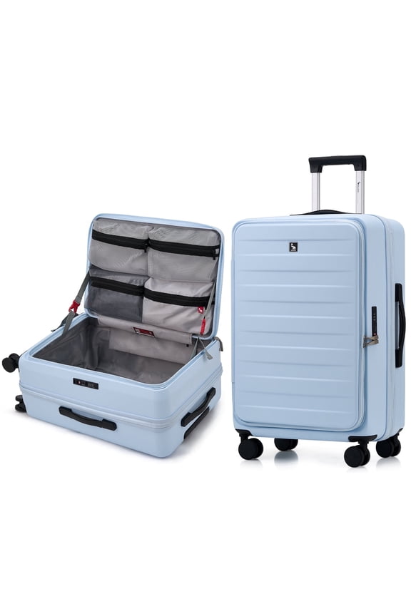 Tempered PC Carry-On Luggage 20 Inch Side Open Deep Compartment Expandable Suitcase Black