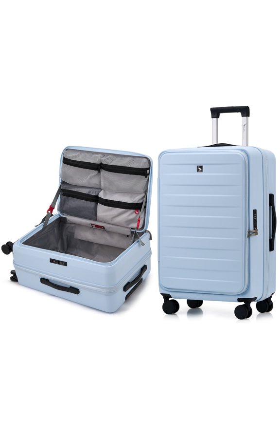 Tempered PC Carry-On Luggage 20 Inch Side Open Deep Compartment Expandable Suitcase Black