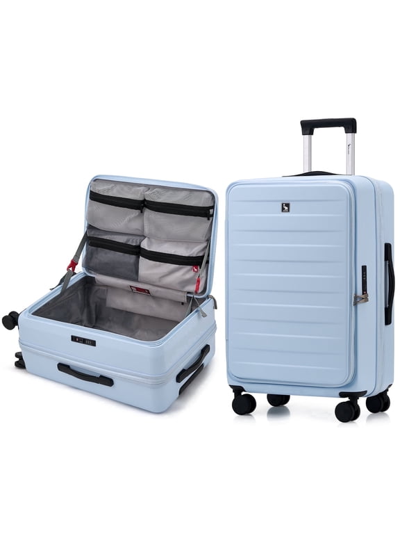 Tempered PC Carry-On Luggage 20 Inch Side Open Deep Compartment Expandable Suitcase Blue