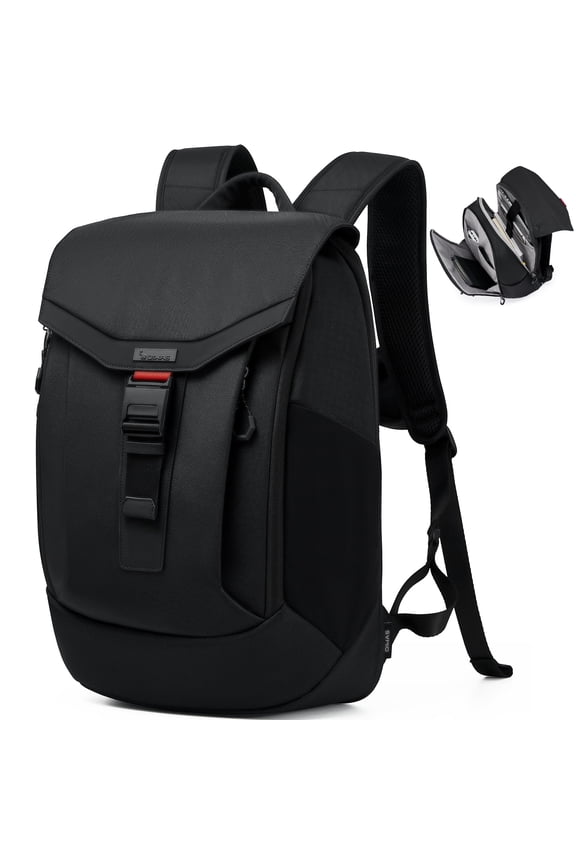 24.5L Laptop Backpack with Magnetic Buckle, USB Port, RFID Blocking, Black