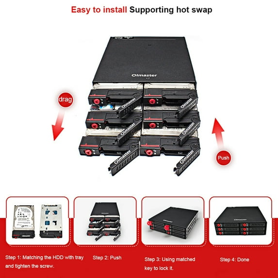 OImaster 6 Bays Mobile Backplane Support 2.5'' SATA HDD SSD Hard Drive with Cooling Fan Locker Hot-swap 6Gbps Transmission for PC 5.25’’ Bay