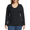 thumbnail image 1 of OJ043 Just My Size Long-Sleeve V-Neck 100% Cotton Women's T-shirt COLOR Ebony SIZE 20, 1 of 1