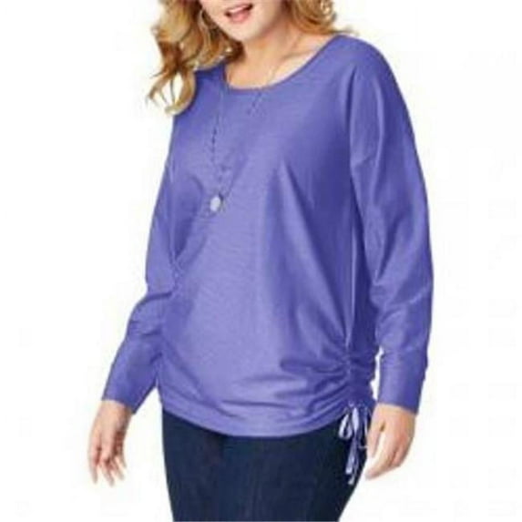 OJ335 JMS Fashion Essentials Shadow Stripe Tunic Top, Frosty Lavender Stripe - 4XL