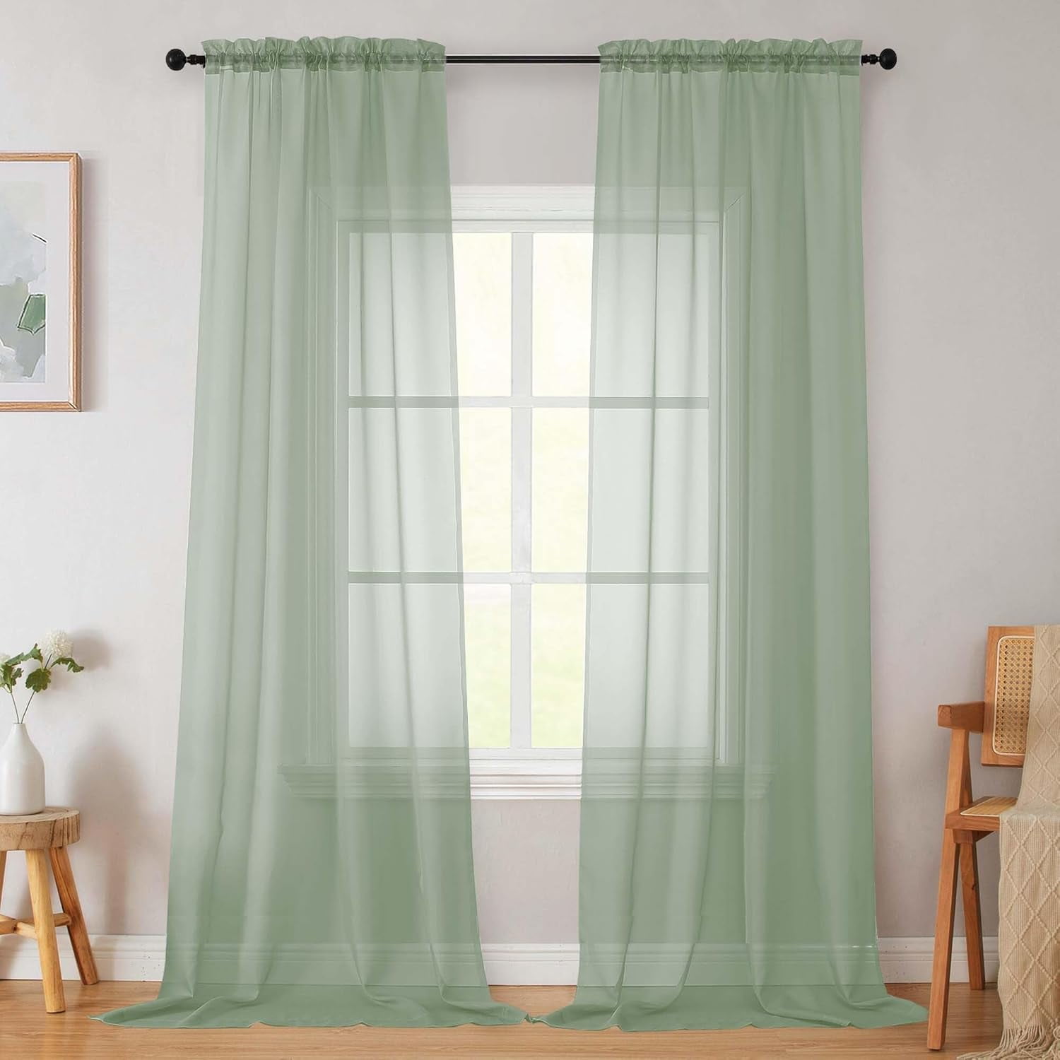 OJGNBML-Sage Green Sheer Curtains for Bedroom Living Room 96 Inches