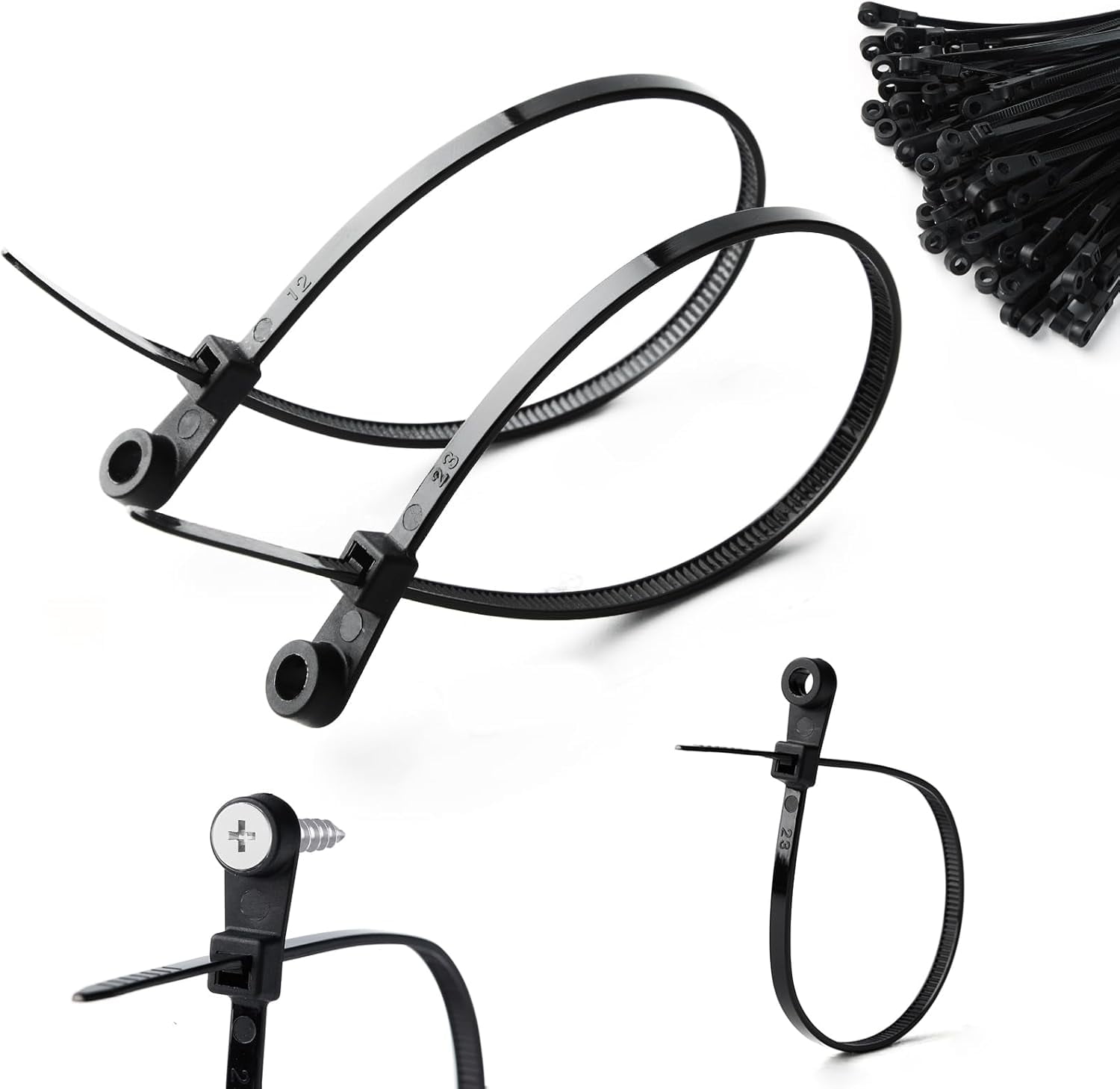 YuGtcen 300pcs Heavy Duty Zip Ties With Screw Hole - 8 Inch, 48lbs Tensile Strength, UV Resistant Nylon, For Indoor & Outdoor Use (Black)