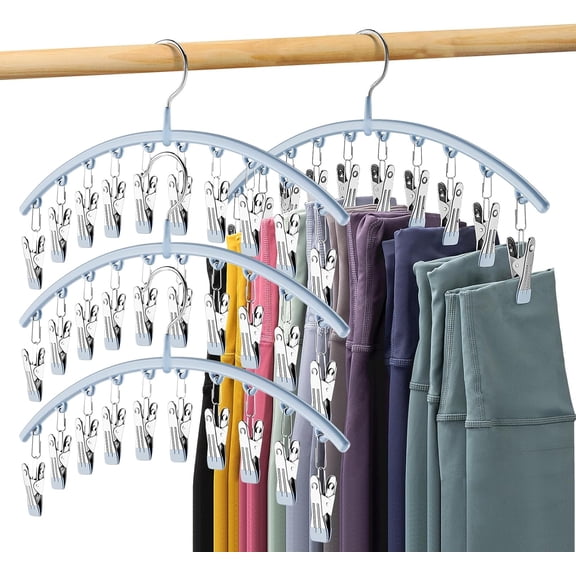 OJGNBMLZ-Legging Organizer for Closet, Metal Yoga Pants Hanger w/Rubber Coated 4 Pack w/10 Clips Hold 40 Leggings, Hangers Space Saving Hanging for Closet Organizers and Storage, Blue