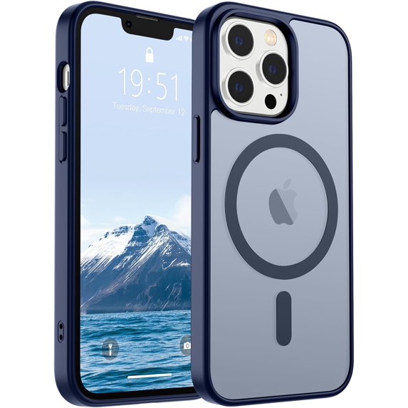 OJGNBMLZ-Magnetic for iPhone 12 Pro Max Case (Compatible with MagSafe) (10 FT Military Grade Drop Protection) Slim Translucent Matte Shockproof with Anti-Fingerprint Phone Case,Navy Blue
