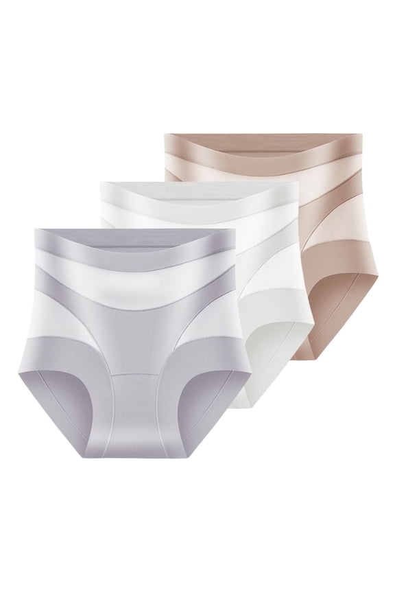 Shorts Panties for Women 3pc High Waist Abdominal Thin Ice Non Marking Body Shaping Briefs Soft Invisible Full-Coverage Underwear Multicolor Size M