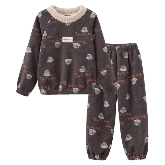 OJSFQUFP (2-15 Years) 2Pcs Girls Pajamas Fall Winter Children Coral Fleece Little Oversized Flannel Homewear Pajamas